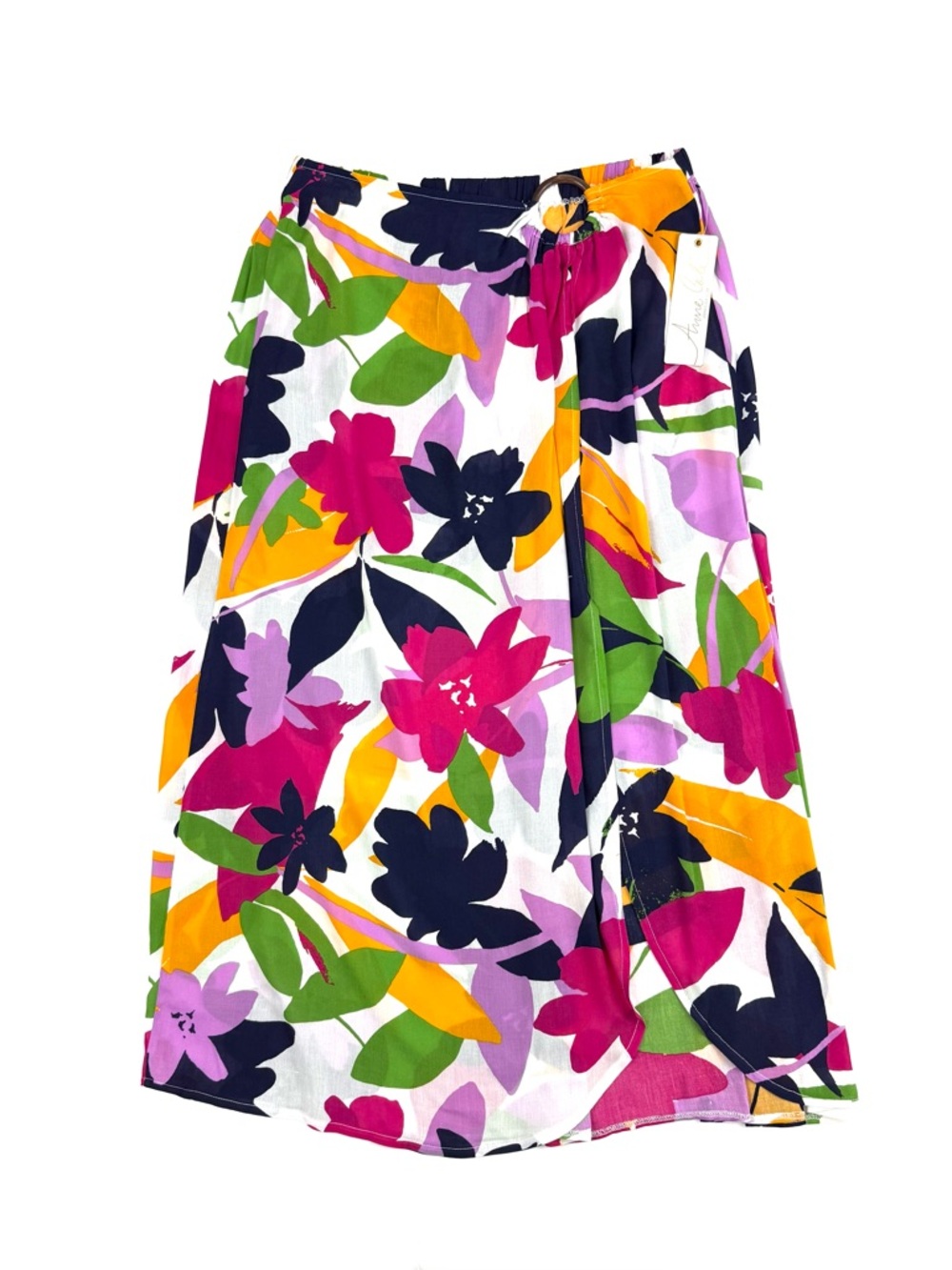 Anne Cole Multicolored Floral Print Pull-on Skirt Swim Coverup Midi Length